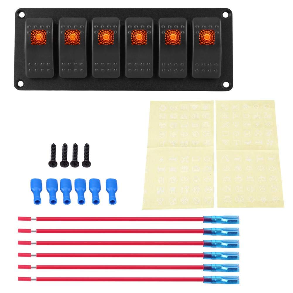 6 Gang LED Wippschalter Panel, 12-24V 6 Pin Boot Wippschalter Panel für Auto RV Boat Yacht Marine(Orange) von Keenso