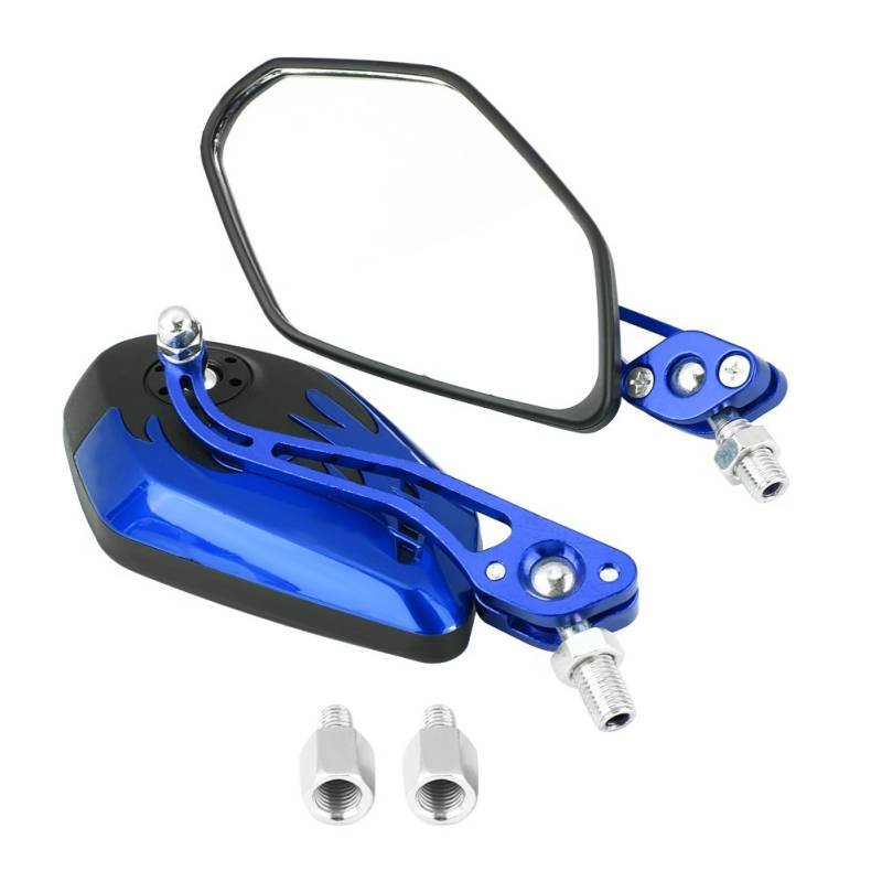 Keenso Motorrad Rückspiegel, 1 Paar 8mm/ 10mm Universal Motorrad Lenkerendspiegel Rückspiegel Seitenspiegel Flammen Muster Spiegel für Motorräder und Roller (Blau) von Keenso