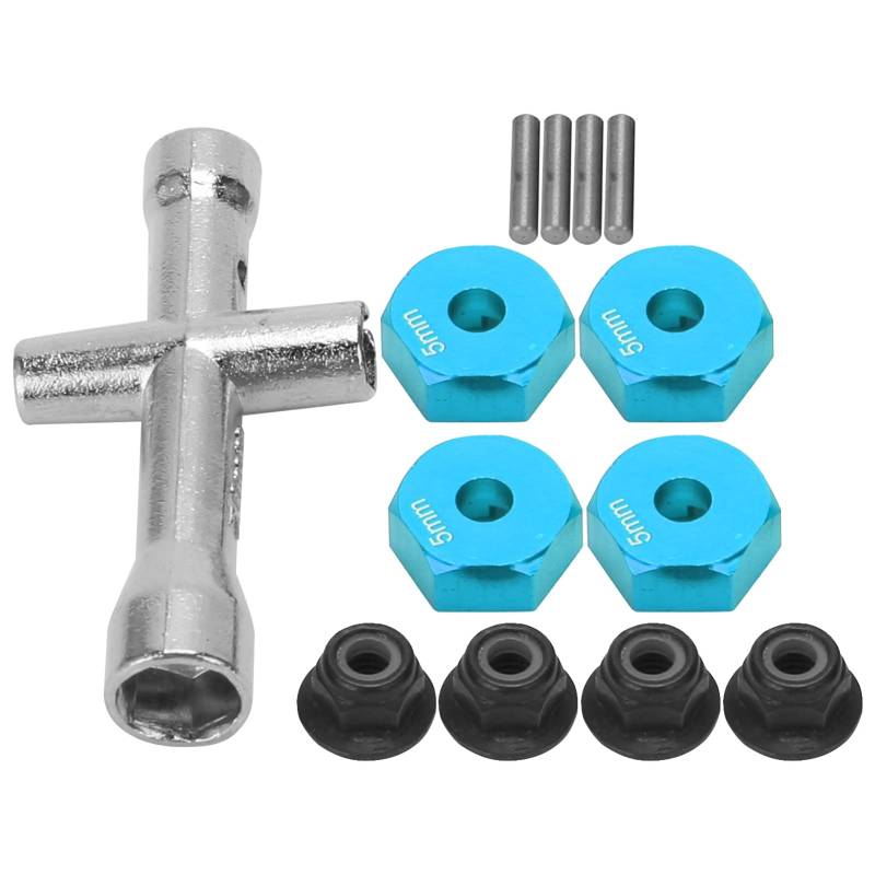 Keenso 12-Mm-Rad-Sechskant-Adapter, Kreuzschlüssel aus Aluminiumlegierung mit Rutschfester Mutter, 5 Mm Dicke, RC-Car-Zubehör-Set für 1/10 RC-Car (Blue) von Keenso