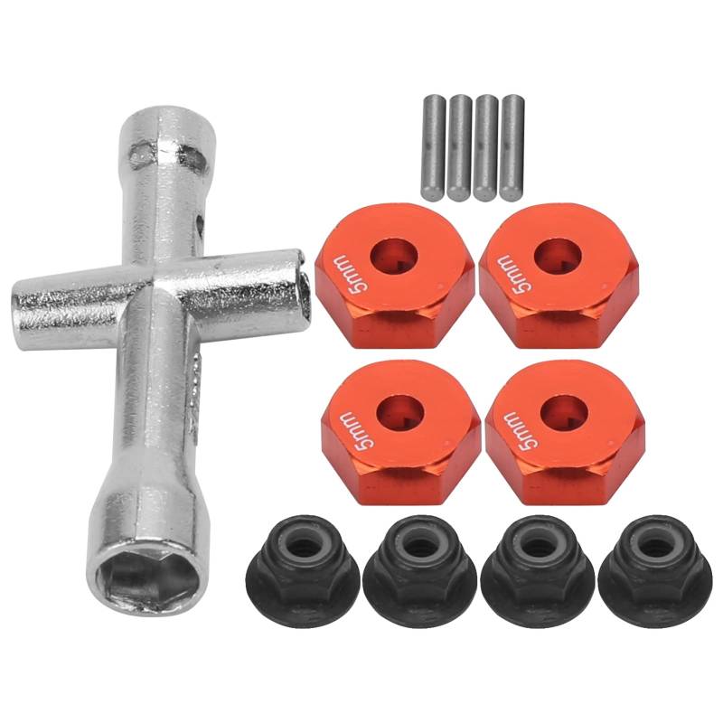 Keenso 12-Mm-Rad-Sechskant-Adapter, Kreuzschlüssel aus Aluminiumlegierung mit Rutschfester Mutter, 5 Mm Dicke, RC-Car-Zubehör-Set für 1/10 RC-Car (Rot) von Keenso