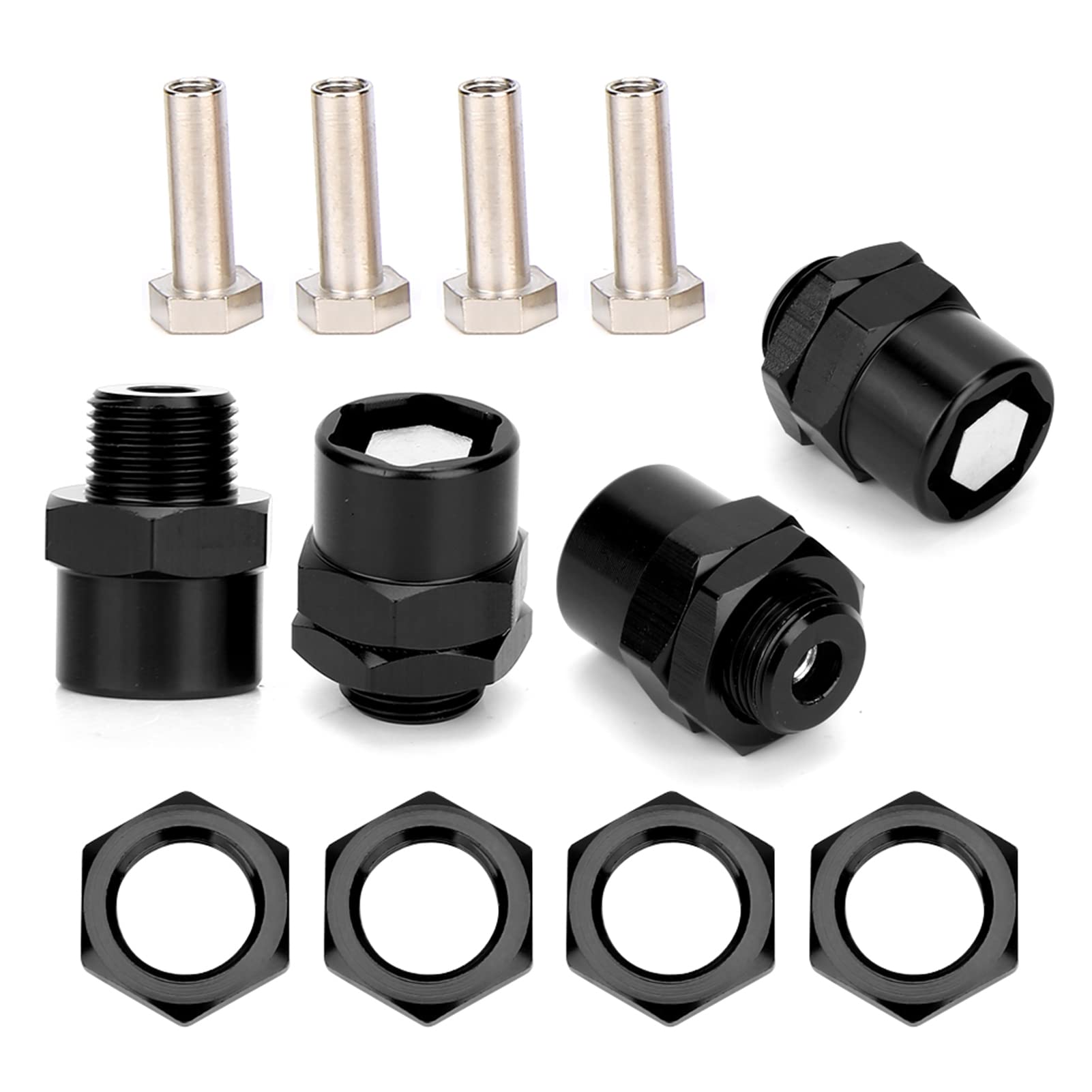 Keenso Adapter, RC-Auto 12 Mm 17 Mm Rad-Sechskant-Konvertierungsadapter Zubehör Sakura D4 HSP 94123 1 10 Auto Blau Rot Schwarz Metall Größe 4 Stück (Black) von Keenso