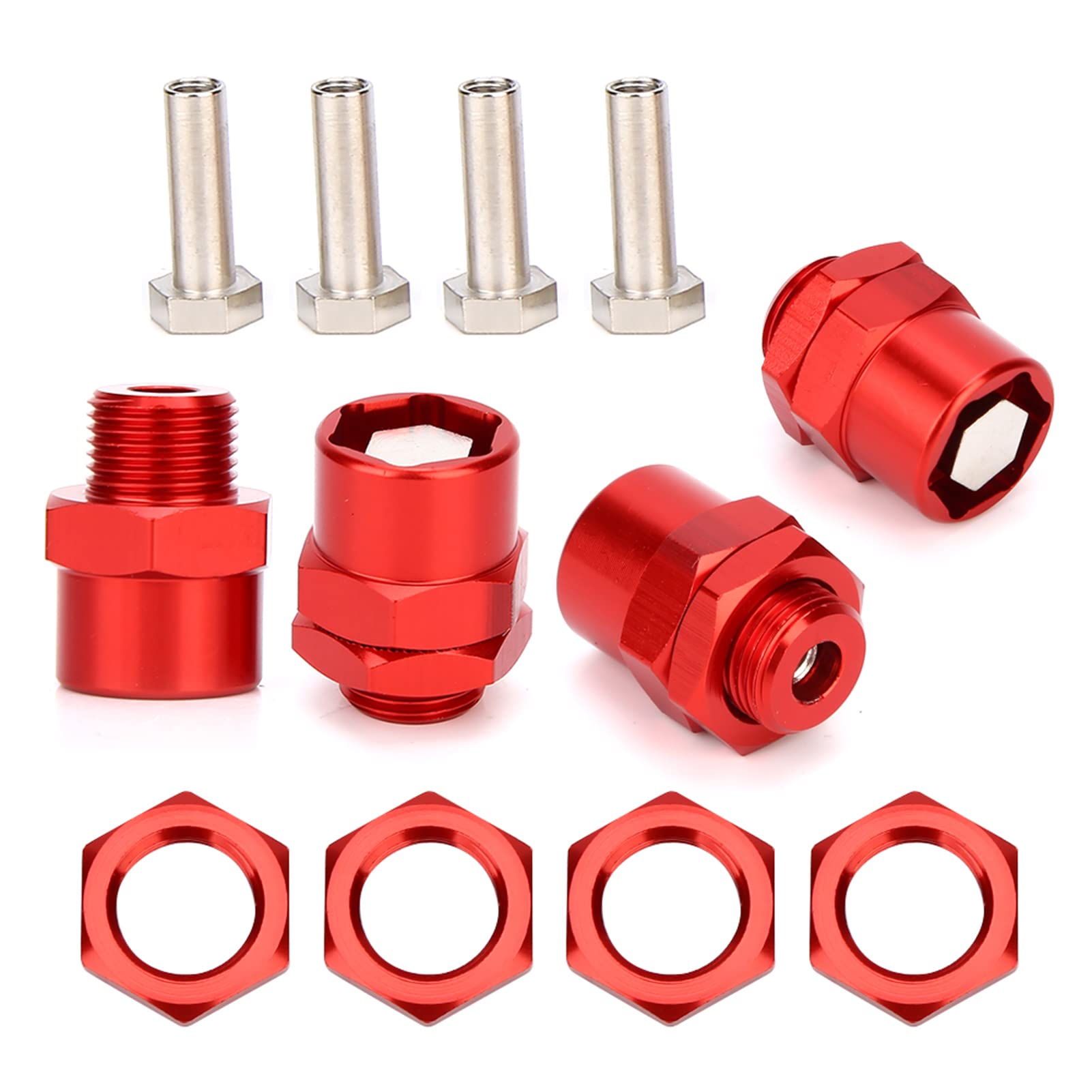 Keenso Adapter, RC-Auto 12 Mm 17 Mm Rad-Sechskant-Konvertierungsadapter Zubehör Sakura D4 HSP 94123 1 10 Auto Blau Rot Schwarz Metall Größe 4 Stück (Rot) von Keenso