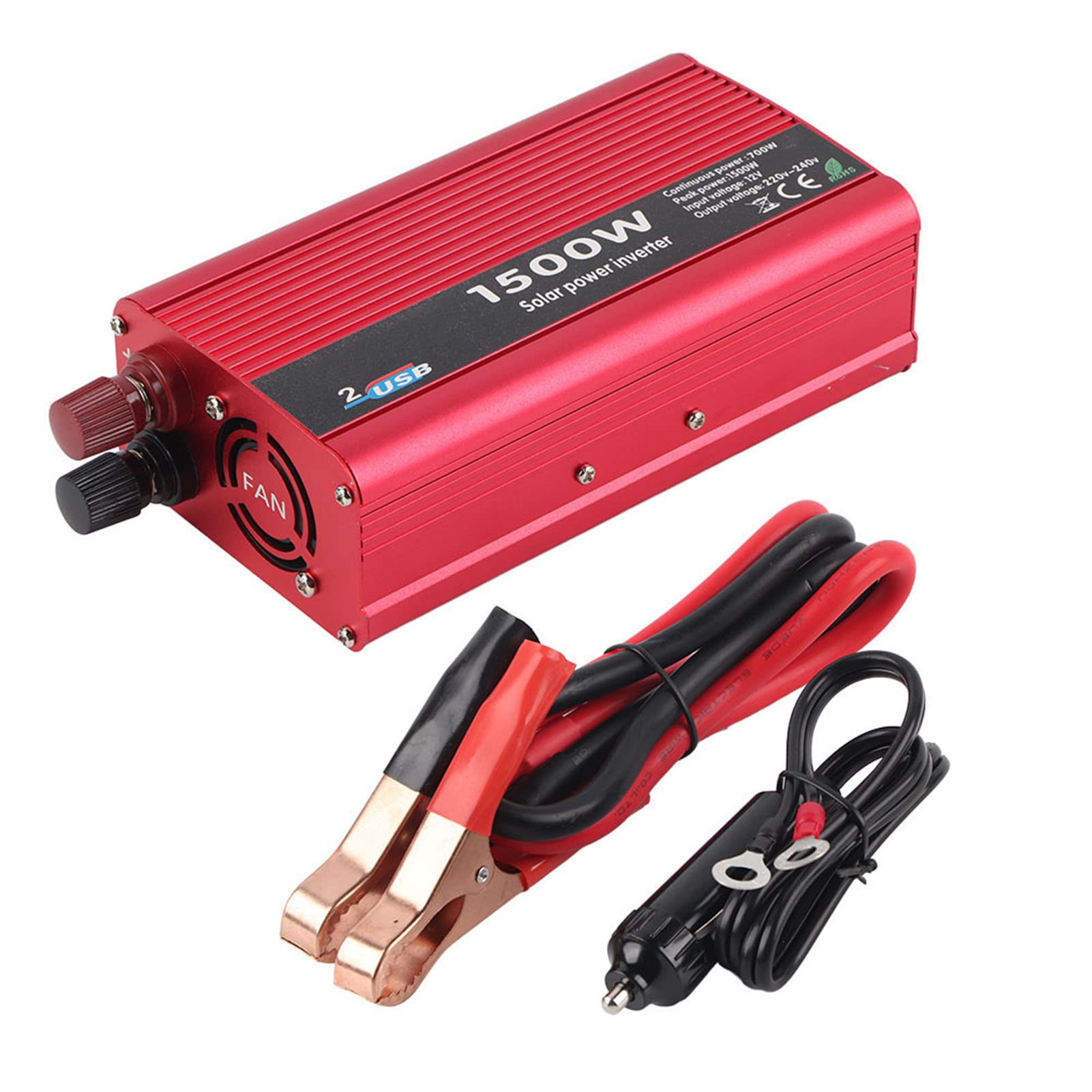 Keenso Auto Wechselrichter, Auto 1500W DC 12V zu AC 230V Inverter Doppel USB Ladegerät Adapter mit USB-Zigarettenstecker-Kabel für Notebook/Laptop, DVD-Player Fahrzeuginterne Wechselrichter von Keenso