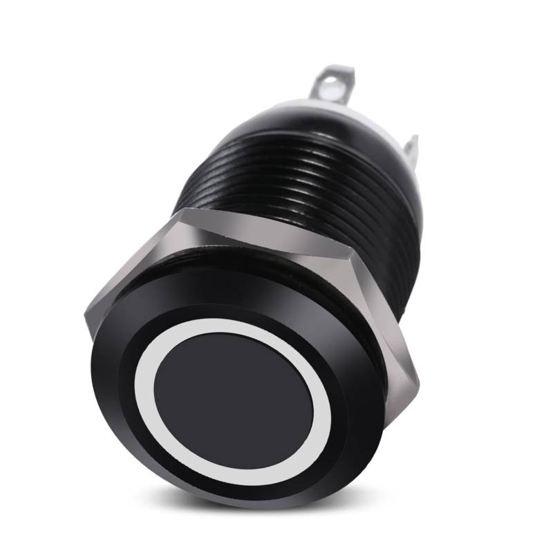 Keenso Druckschalter 12mm 2A 3V DC Metallschwarz-Muschel LED Edelstahl Wasserdicht Selbstsichernde Einrastender Druckschalter EIN/Aus Latch Taste Schalter (Weiß) von Keenso