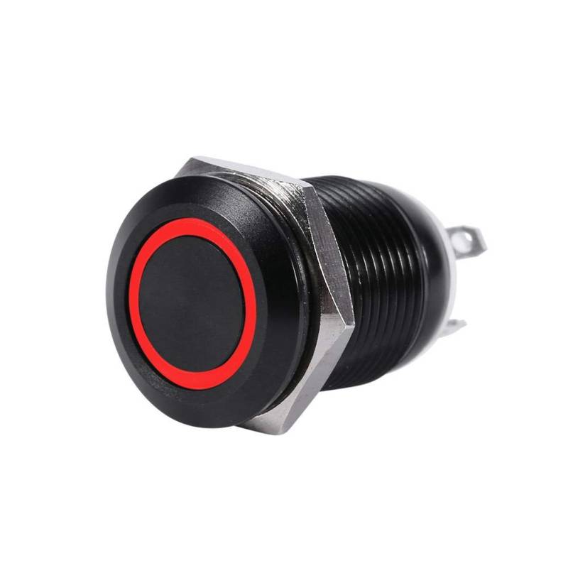 Keenso Druckschalter 12mm 2A 3V DC Metallschwarz-Muschel LED Edelstahl Wasserdicht Selbstsichernde Einrastender Druckschalter Ein/Aus Latch Taste Schalter (Rot) von Keenso