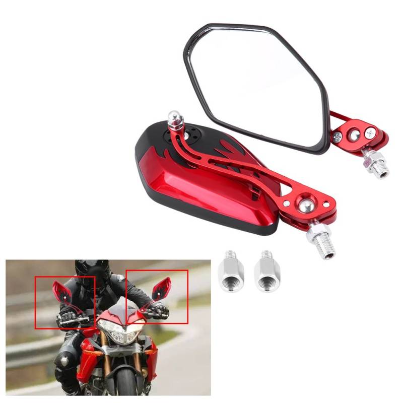 Keenso Motorrad-Rückspiegel 8mm 10mm Universal-Flammenmuster 360 Grad verstellbar seitliche Rückspiegel für Motorräder(Rot) Motorrad-Spiegel von Keenso