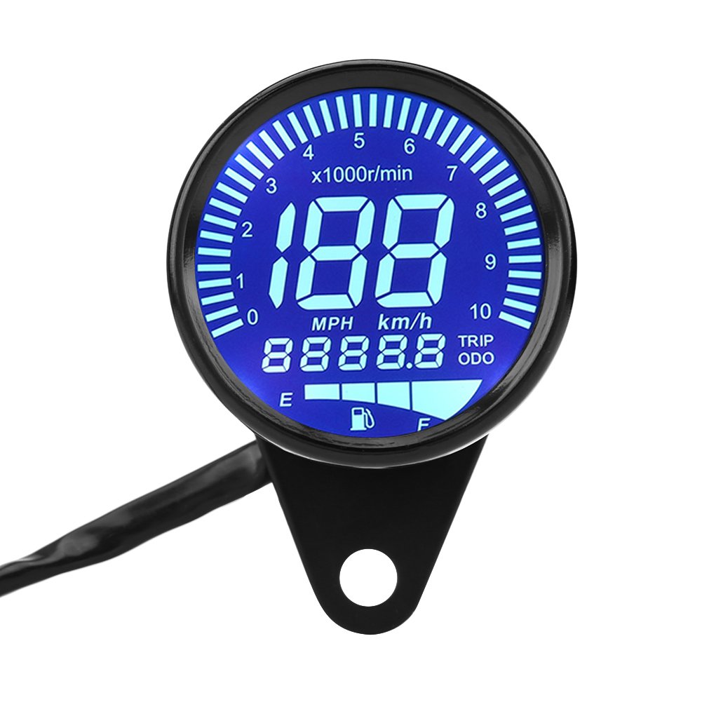 Keenso Motorrad Tachometeranzeige, 12V DC Universal Motorrad wasserdichte LED Hintergrundbeleuchtung Digital Tachometer Drehzahlmesser Ölstandsanzeige Voltmeter Spannung Schwarz von Keenso