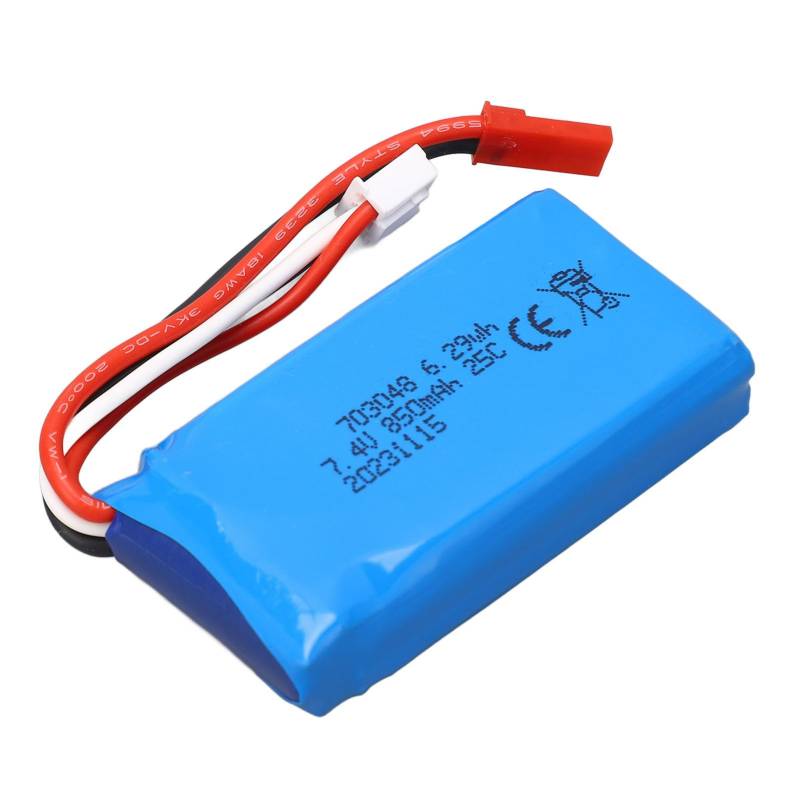 Keenso RC-Flugzeug-Ersatzbatterie, 7,4 V 850 MAh Lithium-Batterie, Professionelle Ersatz-RC-Hubschrauberbatterie für WLtoys V912V262V333V353BQ202 mit Rotem JST-Stecker von Keenso