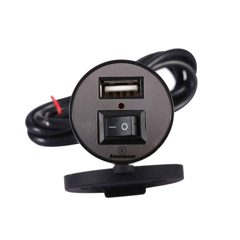 Keenso Universal 12V bis 5V 1.5A Motorrad Elektrofahrzeug Ladegerät mit Wasserdicht Schalter für Motorrad Smartphone GPS USB Ladegerät Netzteil Sockel Autoschalter von Keenso