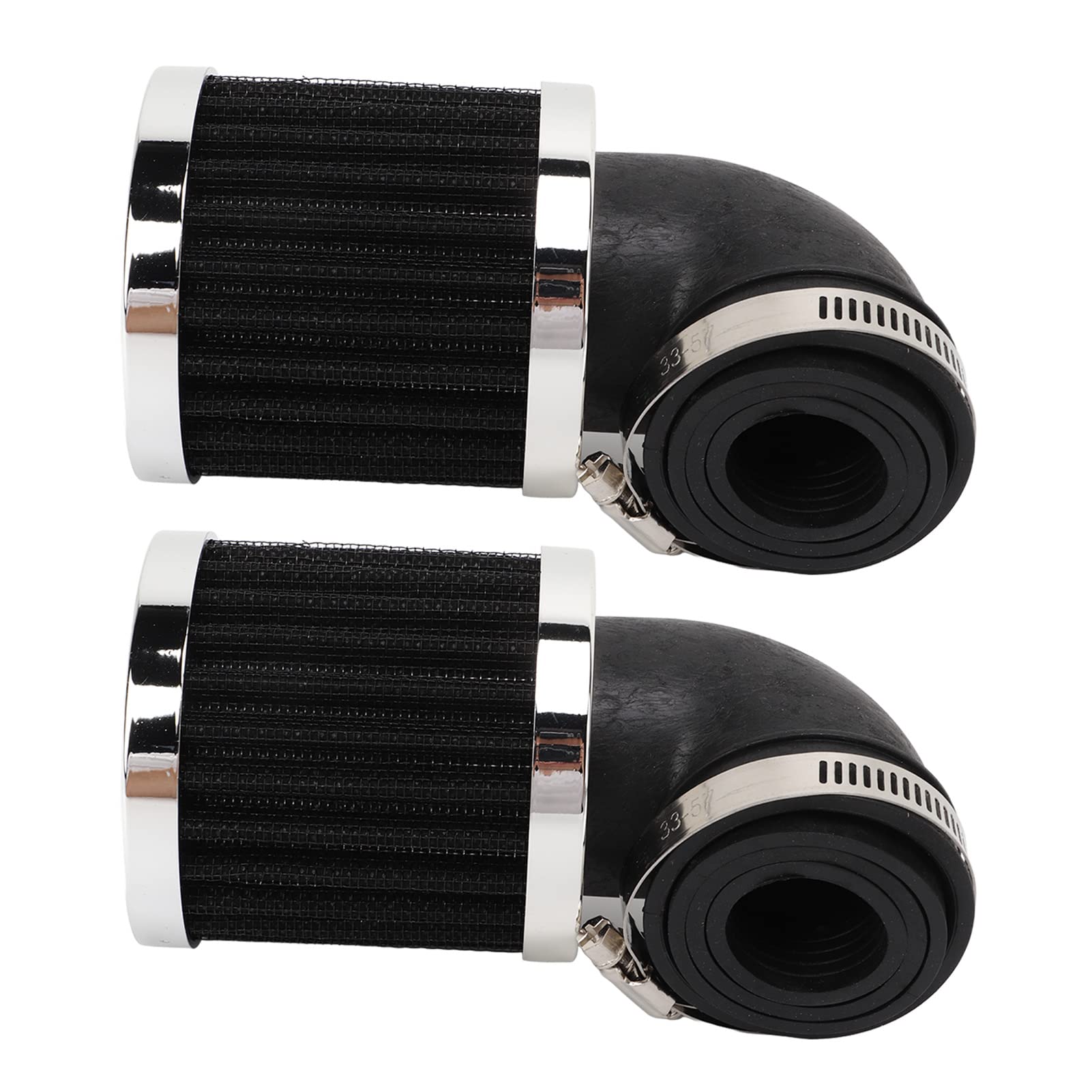 Luft Ansaug Reiniger, 2 Stück Motorrad Luftfilter 90 Grad Abgewinkelter Lufteinlass Reiniger für 28mm-48mm Vergaser Düse Moped Roller ATV Dirt Bike (Silber schwarz) Luftfilter von Keenso