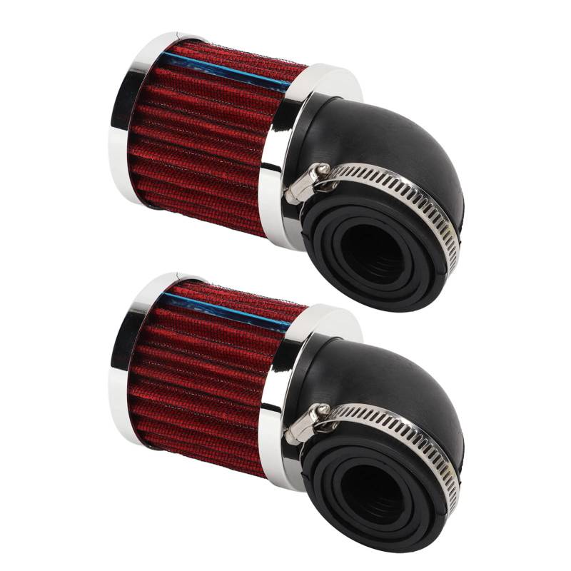 Luft Ansaug Reiniger, 2 Stück Motorrad Luftfilter 90 Grad Abgewinkelter Lufteinlass Reiniger für 28mm-48mm Vergaser Düse Moped Roller ATV Dirt Bike (Silberrot) Luftfilter von Keenso