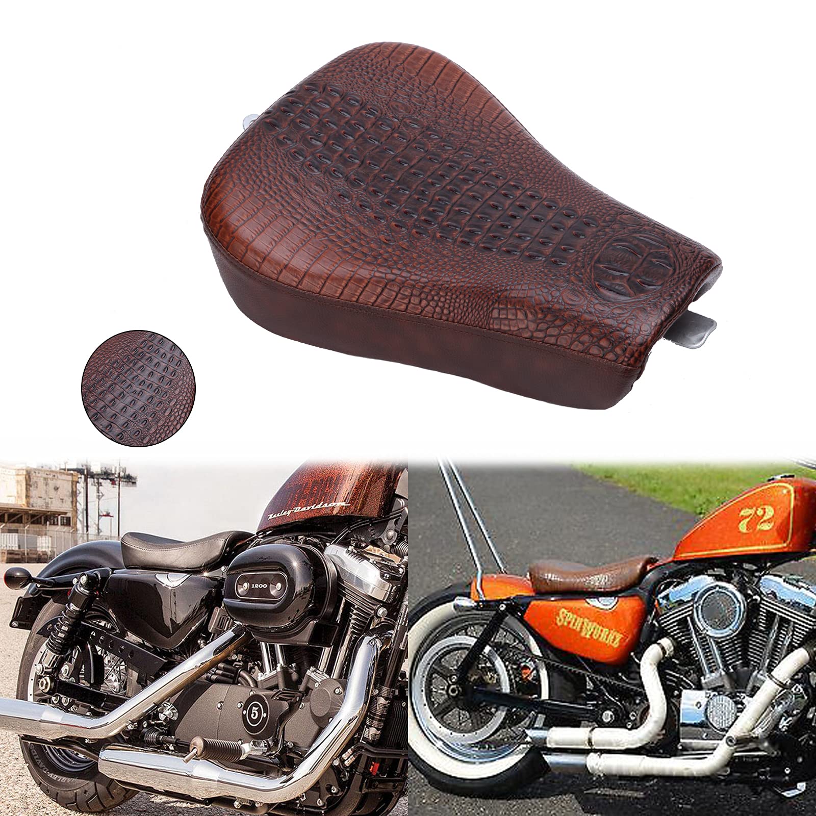 Motorrad fahrersitz Solo Sitz Krokodil Stil Leder Kissen Kissen Kompatibel mit Sportster 48 72 Eisen 883 XL883 Achtundvierzig XL1200 Zweiundsiebzig 1200. von KEEPDSGN