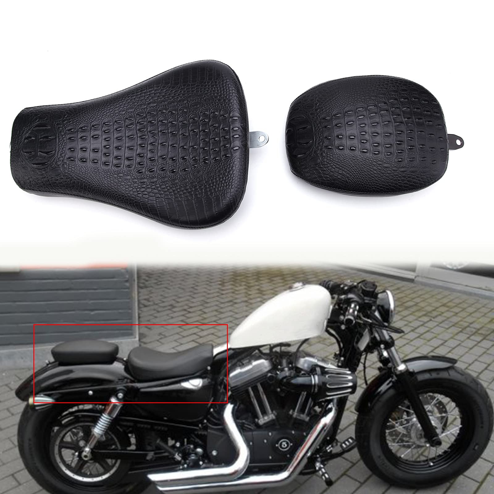 Motorrad Kissen Soziussitz, Motorrad Vorderfahrer Solositz & Beifahrerkissen hinten Für Sportster XL1200 883 72 48 2010-2015, Crocodile Style Black. von KEEPDSGN