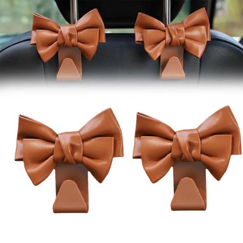 2 Stück Bowknot Design Car Seat Back Hooks, Purse Holder for Car, Auto Lagerung Haken, Bowknot Auto Haken Rücksitz Kopfstütze Haken Aufbewahrungshaken für Autositz Autositz Rücksitzhaken (Braun) von Keeplus