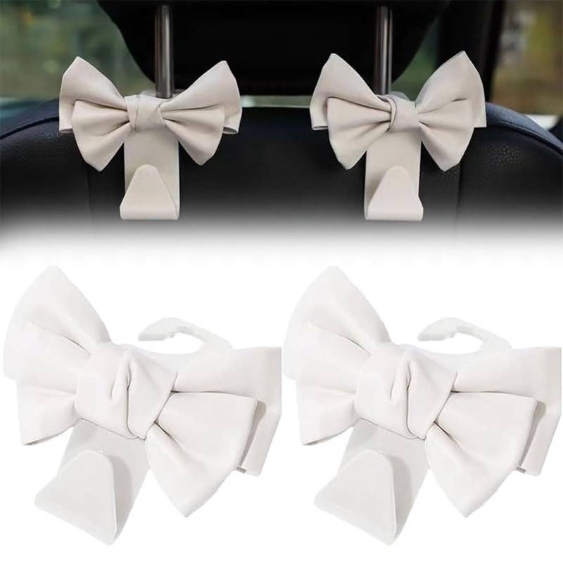 2 Stück Bowknot Design Car Seat Back Hooks, Purse Holder for Car, Auto Lagerung Haken, Bowknot Auto Haken Rücksitz Kopfstütze Haken Aufbewahrungshaken für Autositz Autositz Rücksitzhaken (Weiß) von Keeplus