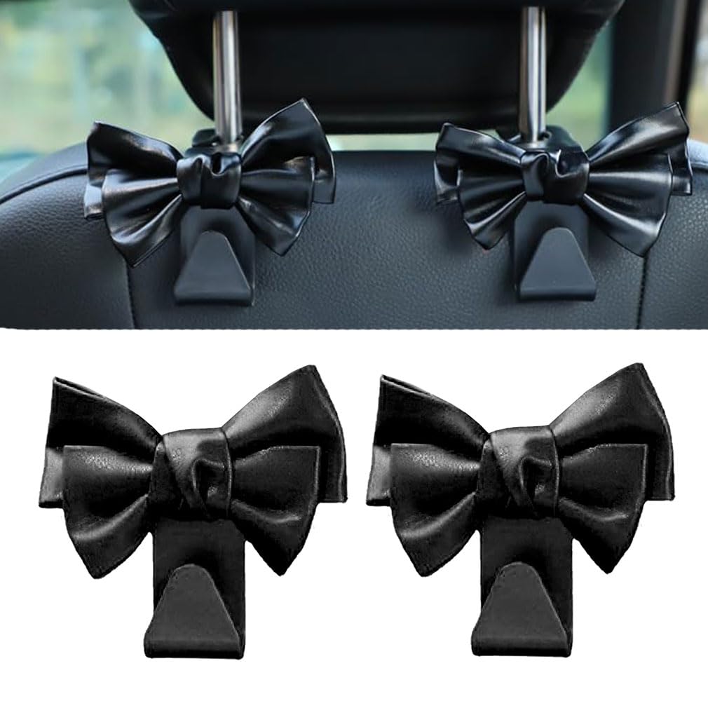 2 Stück Bowknot Design Car Seat Back Hooks, Purse Holder for Car, Auto Lagerung Haken, Bowknot Auto Haken Rücksitz Kopfstütze Haken Aufbewahrungshaken für Autositz Autositz Rücksitzhaken (Schwarz) von Keeplus