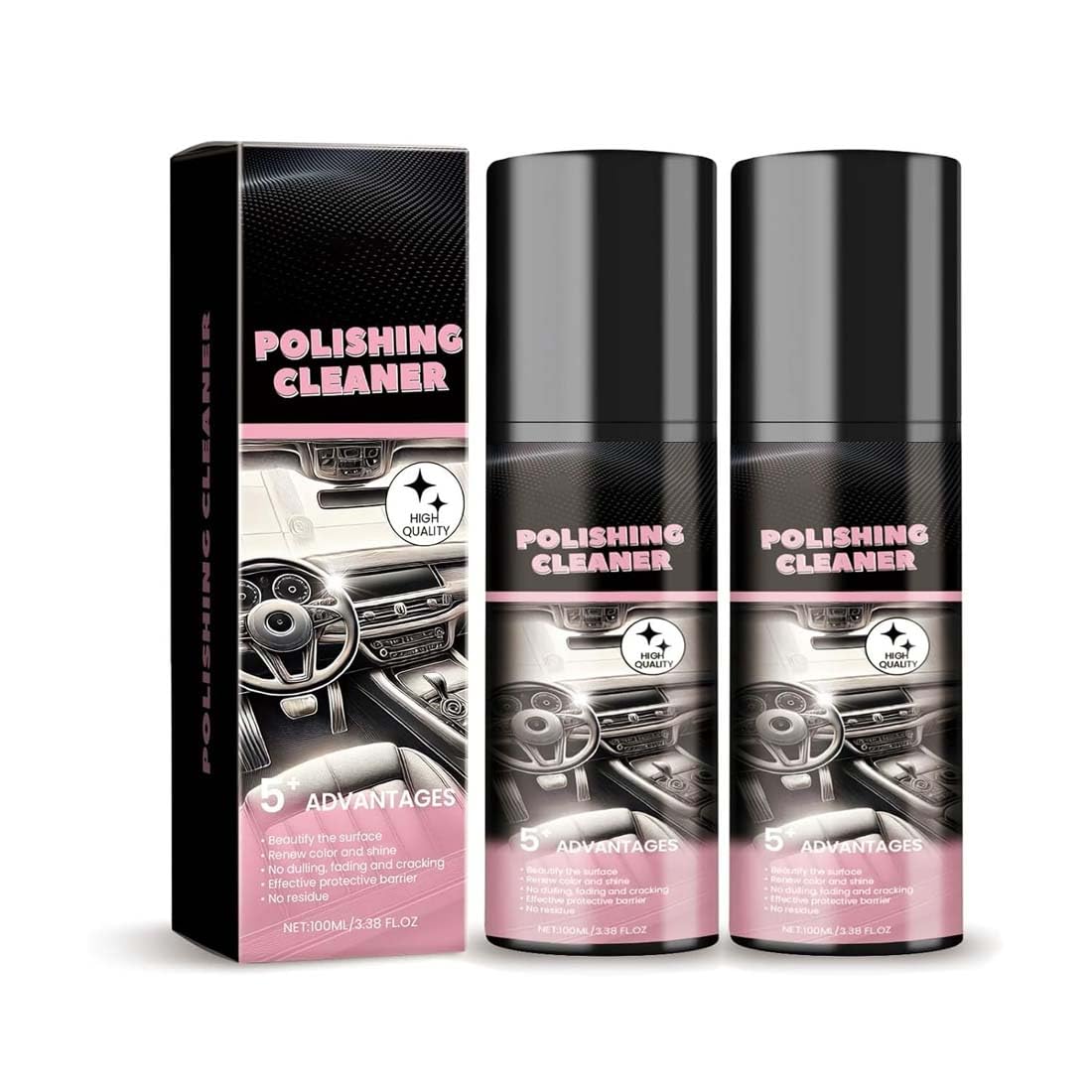 Polishing Cleaner Car Interior Spray, Car Interior Cleaner, Polishing Cleaner Car Interior, Quik Detailer Interior Innenraumreiniger, Autoreinigung Kunststoffreiniger Für alle Oberflächen (2PCS) von Keeplus