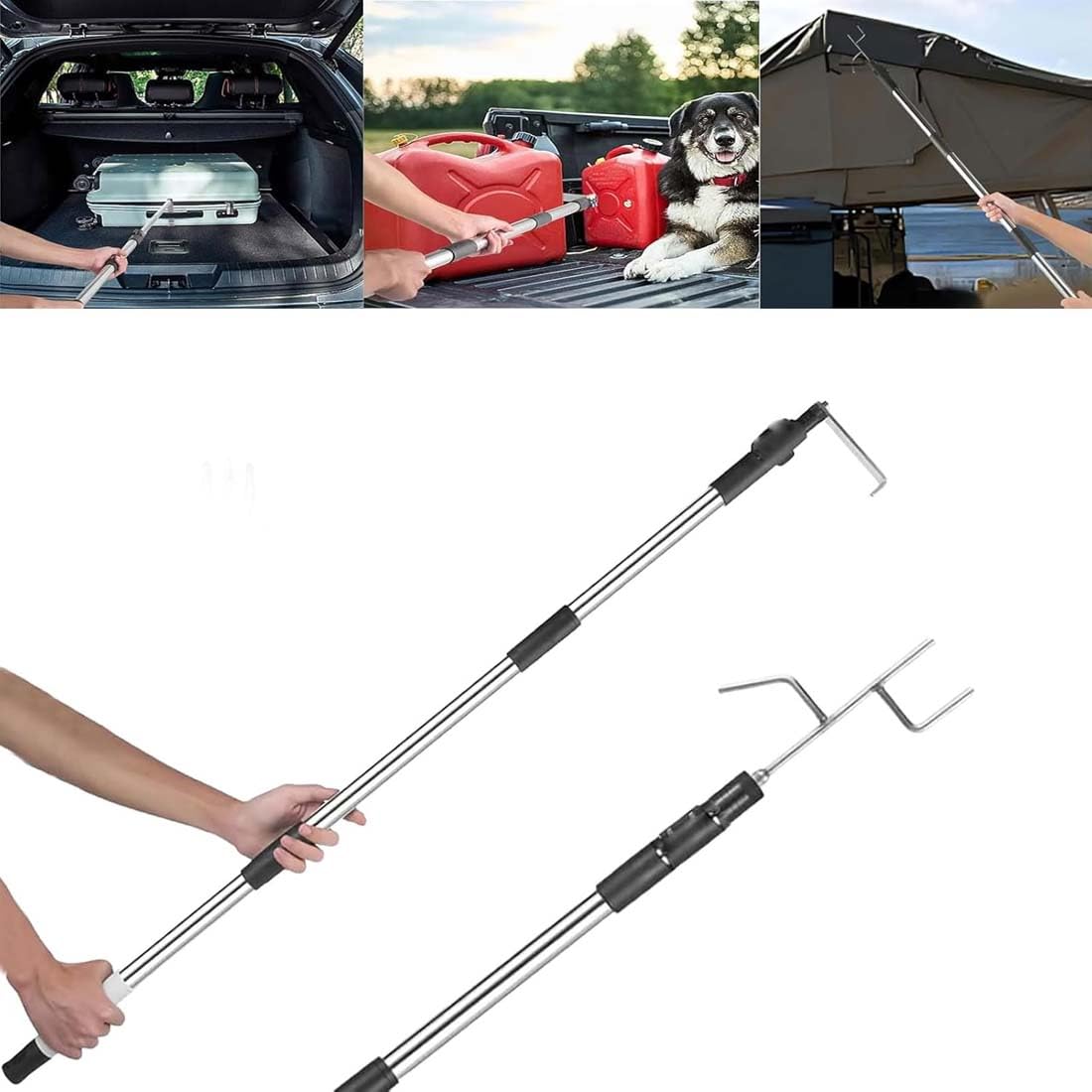 Truck Cargo Grabber, Telescoping Pickup Truck Bed Retriever Tool, Cargo Grabber Truck Cargo Retriever, Teleskopstange mit Haken für Pickup LKW Ladeflächenzubehör, Edelstahl Greifer Reichweitenwerkzeug von Keeplus