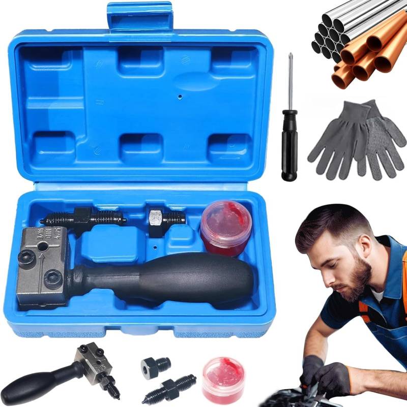 Universal Automotive Brake Pipe Flaring Tool Kit,3/16 Inch Automotive Brake Line Double Flaring Tool,Universal Bremsleitungs Bördelgerät Satz,Handgeführtes Bremsleitungen Werkzeug für Auto Reparatur von Keeplus