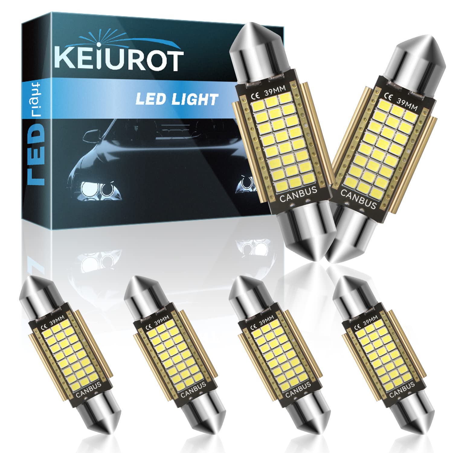 39 mm Feston C5W LED-Leuchtmittel, Weiß, Canbus, fehlerfrei, 2016, 24SMD, für Autoinnenraum, LED, 12 V, Ersatz für 3175 DE3175 DE3175 DE3021, 6 Stück von Keiurot