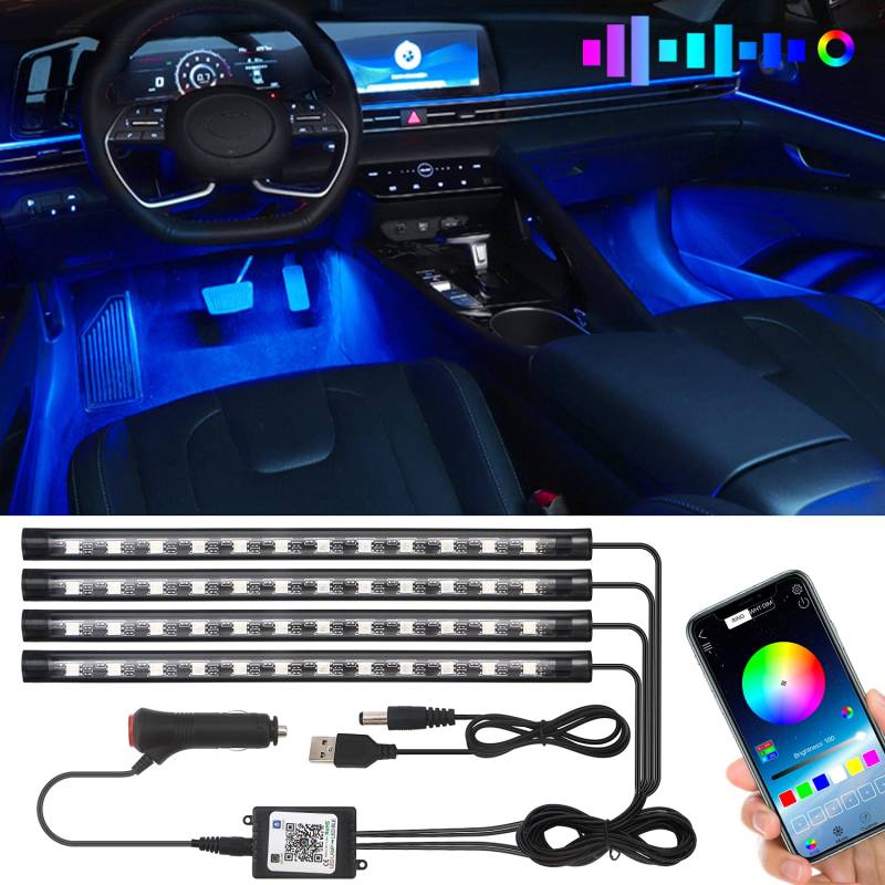 KEIUROT LED-Streifen für den Innenbereich, Auto, mit App, Innenbeleuchtung für Auto, verbessert, starker Klebstoff, Musik-Set, 4 Stück, 48SMD von Keiurot