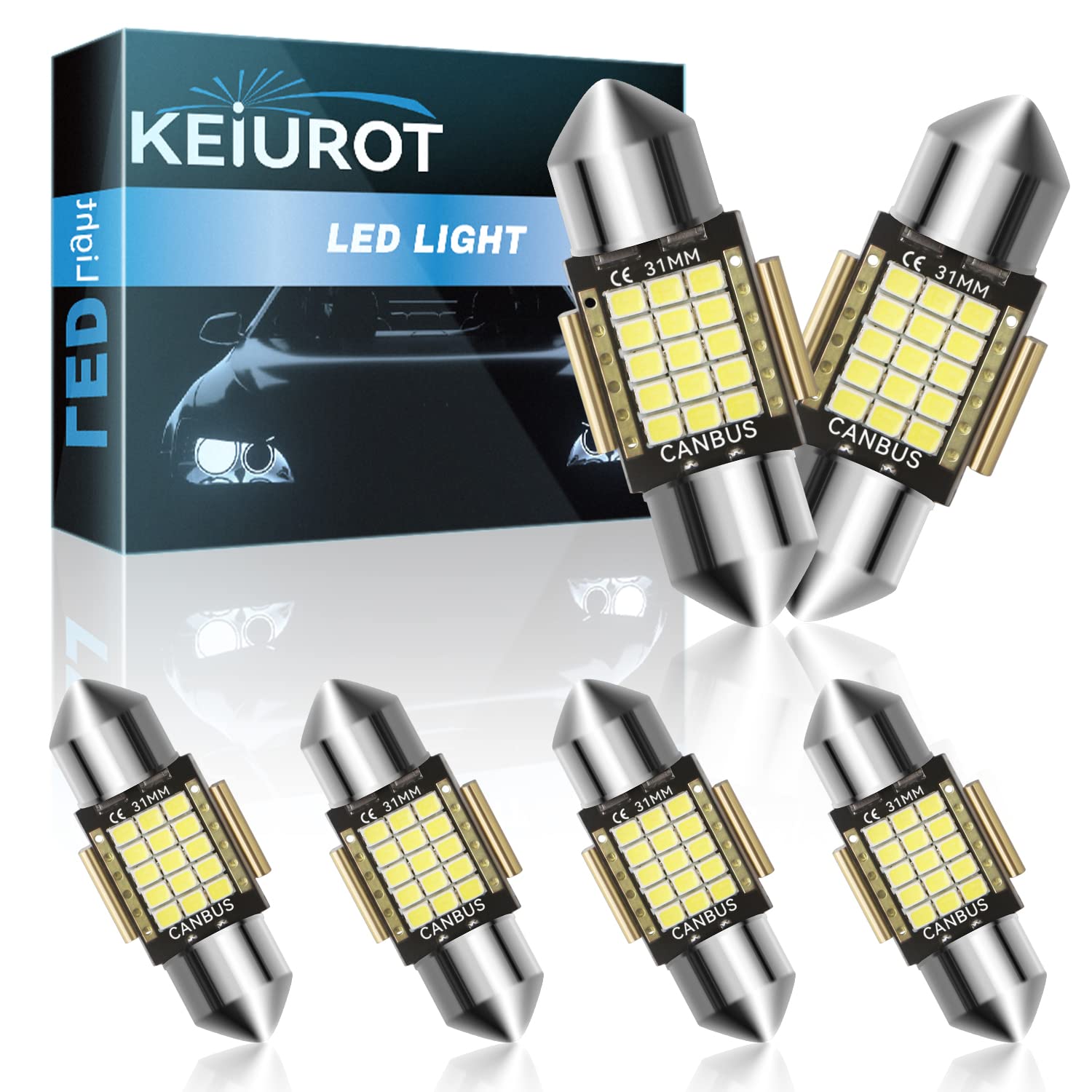 Keiurot C5W LED weiß 31 mm Leuchtmittel Deckenleuchte Feston Canbus fehlerfrei 2016 15SMD für Dome Auto Innenraum LED Licht 12 V Ersatz für 3175 DE3175 DE3175 DE3021 Autodeckenleuchte, 6 Stück von Keiurot