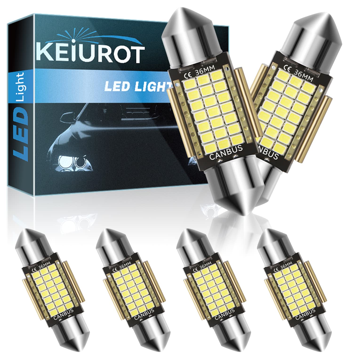 Keiurot C5W LED weiß 36 mm Leuchtmittel Deckenleuchte Feston Canbus fehlerfrei 2016 18SMD für Dome Auto Innenraum LED Licht 12 V Ersatz für 3175 DE3175 DE3175 DE3021 Autoleuchte, 6 Stück von Keiurot