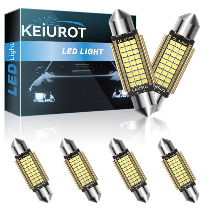 Keiurot C5W LED weiß 41 mm Leuchtmittel Deckenleuchte Feston Canbus fehlerfrei 2016 17SMD für Dome Auto Innenraum LED Licht 12 V Ersatz für 3175 DE3175 DE3175 DE3021 6 Stück von Keiurot