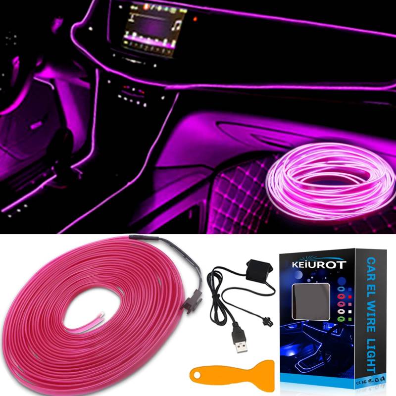 Keiurot LED-Streifen für Auto, Innenbeleuchtung, USB, Neonfarben, Violett, EL, für LED-Licht, Innenraum, Auto, 5 V, Atmosphäre, Auto, Beleuchtung, Rand, Dekoration, 10 m von Keiurot