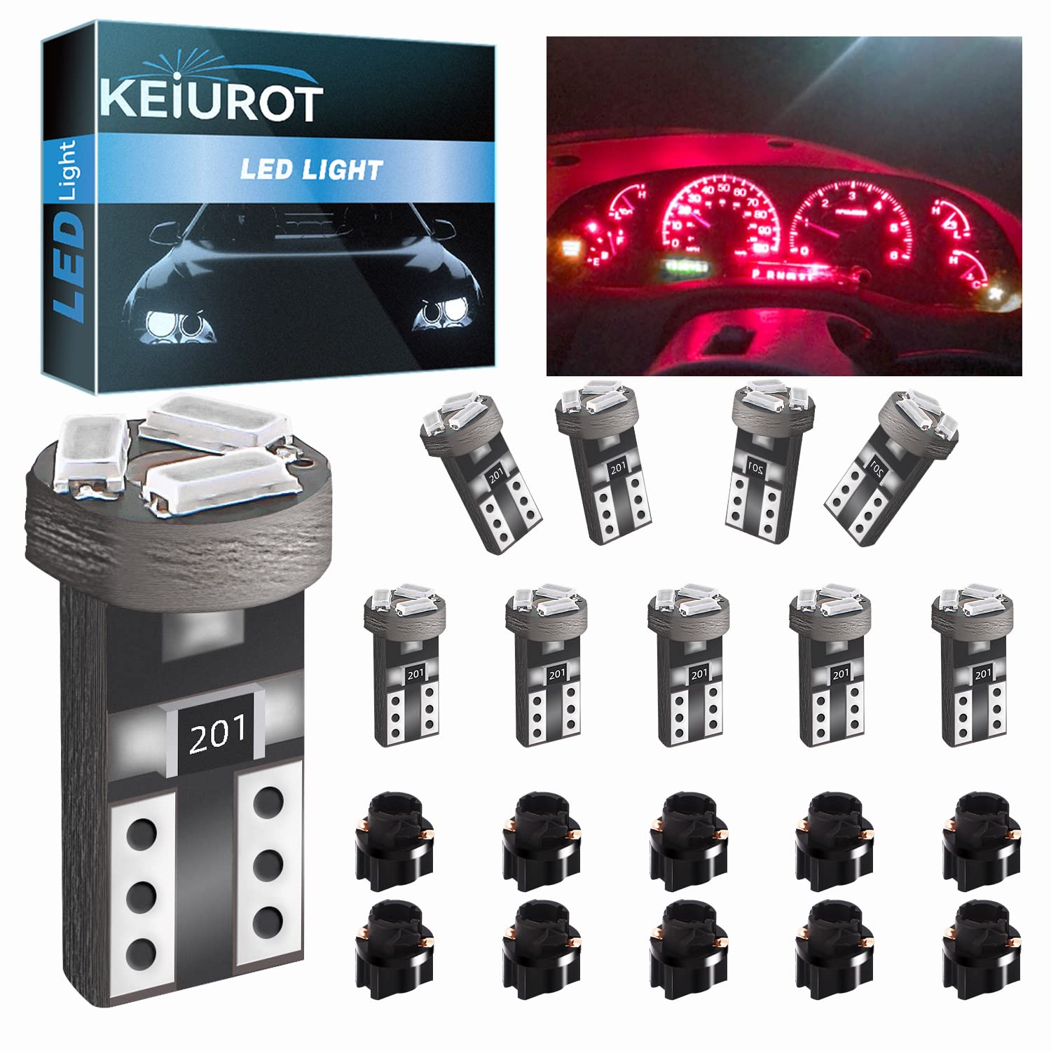 T5 74 LED Leuchtmittel rot W3W 37 70 2721 LED Wedge LED T5 Twist Socket Armaturenbrett Lampe für Auto Innenraum Tacho Instrument Cluster Indikator Light Panel 12 V 10 Lampe von Keiurot