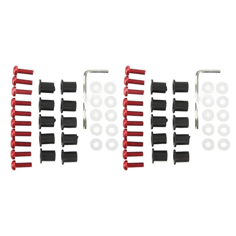 Kelepu M5 Motorrad-Windschutzscheiben-Schrauben-Muttern-Set, Aluminiumlegierung, Gummi, Ersatz für Suzuki Sport-Motorräder (Red) von Kelepu