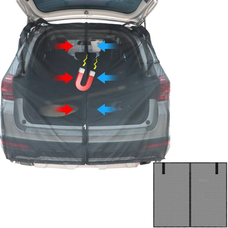 Moskitonetz Auto Heckklappe, Flügeltür Kofferraumabdeckung Sonnenschutz, 192x150cm Fliegengitter Magnetisch, Fliegengitter Camper, Autozelt Heckklappe für SUV Van Camping von Kensbro