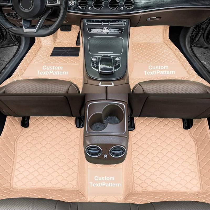 Kenzek Anpassen Auto Fußmatten für 97% Auto Modell wasserdichte rutschfeste PU Leder voller bedeckter Schutz Advanced Performance Liners für Limousine, SUV, Sportwagen, Polster Beige von Kenzek