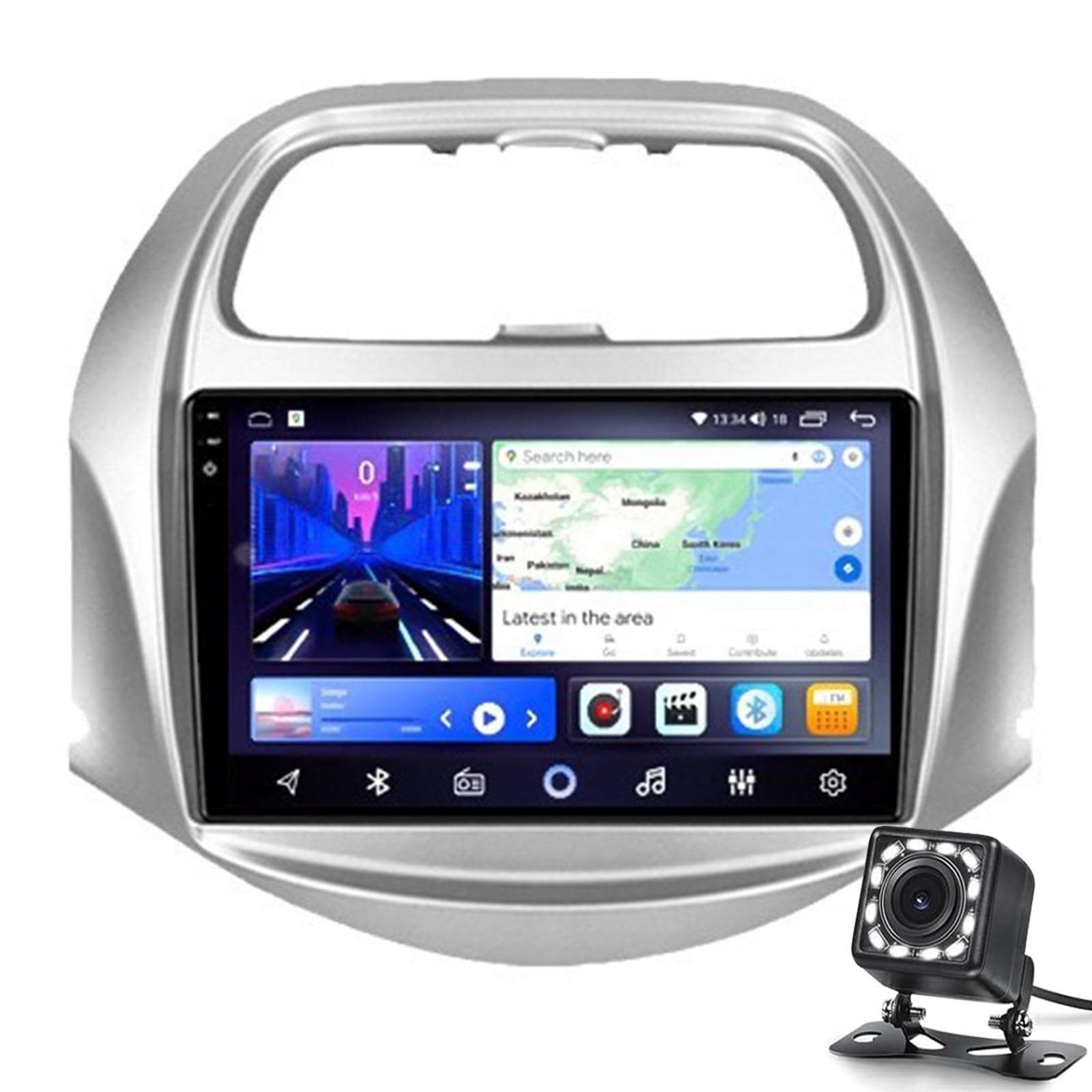 9-Zoll-Bildschirm-Autoradio Für Spark 2018-2020 CarPlay & Android Auto GPS-Navigation Touchscreen Mit 1080P-Rückfahrkamera Auto-Audio-Empfänger Mit FM/Bluetooth/Mirror Link/Siri(Color:2G+32G 2K) von Keoaiob