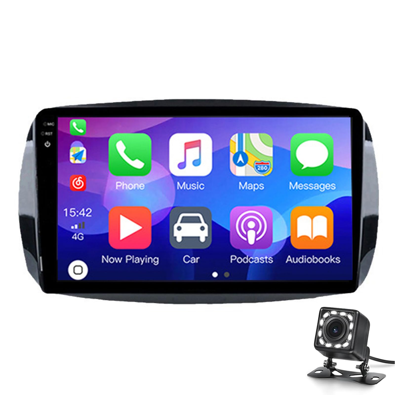 9-zoll-android-auto-stereo Für Smart 2016-2020 Mit Drahtlosen Carplay Android Auto, Gps-navigation Doppel-din-stereo Mit Bluetooth Wifi Fm Rca Usb-kamera Microfon Fm Audioempfänger(Color:8G+256G 2K) von Keoaiob