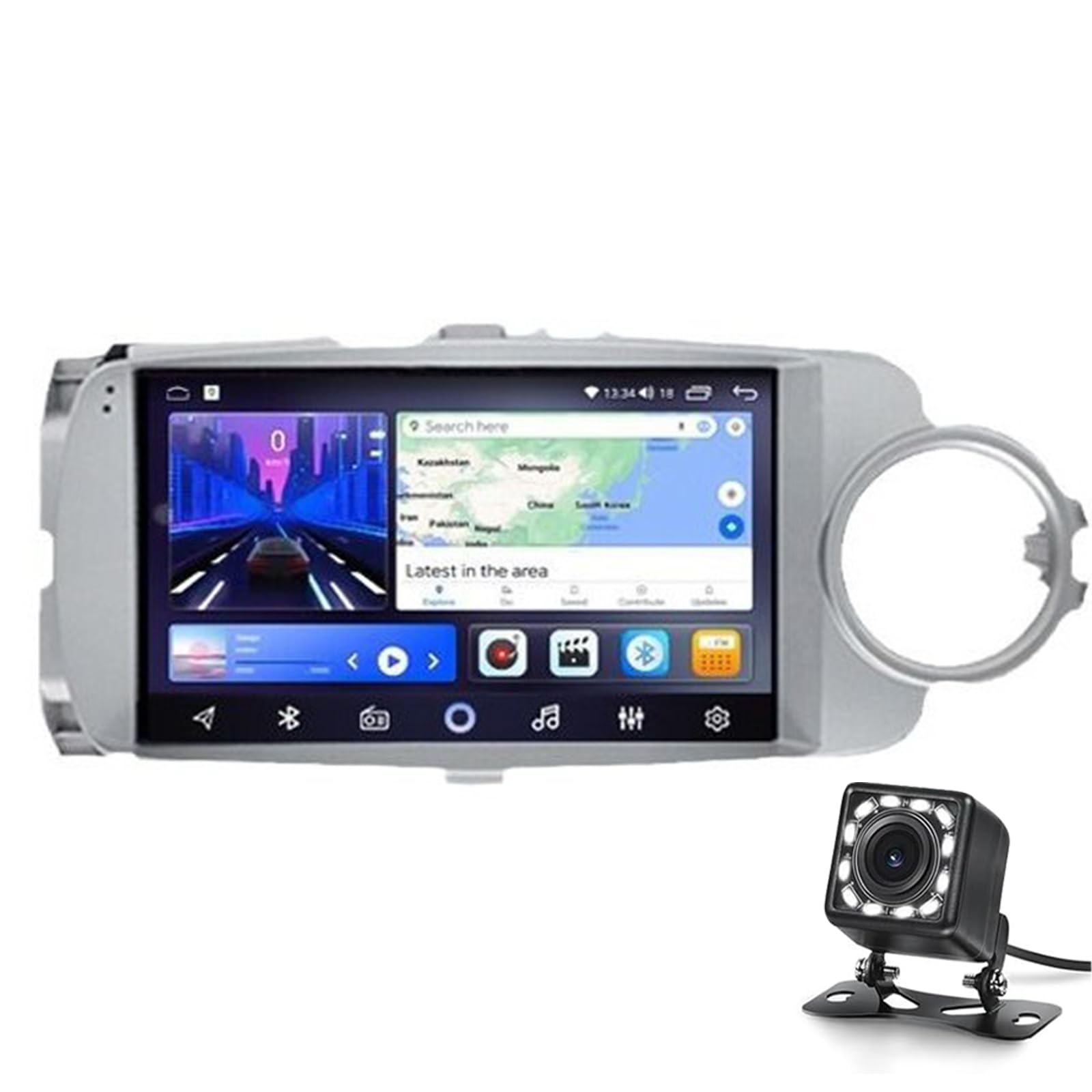 Android Car Stereo Für Yaris 2012-2017 Rhd Radio Carplay Wireless Android Auto, 9 Zoll Touchscreen Gps Navigation Wifi Bluetooth Fm Rds Mirror Link Doppel Din Car Radio Mit Kamera(Size:8G+128G) von Keoaiob