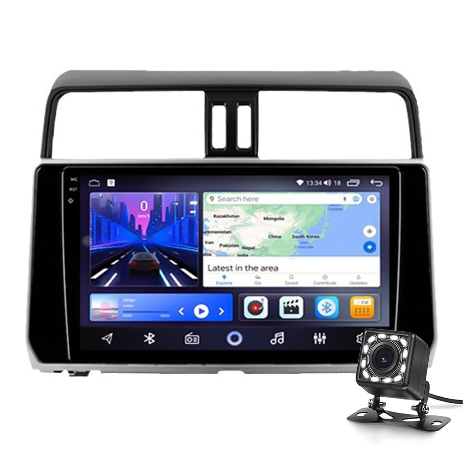 Auto Stereo Android 13.0 Radio Für Land Cruiser Prado 2017-2018 Gps Sat Navigation 9 'touchscreen Dvd Multimedia Video Player Fm Bt-empfänger Mit Carplay 4g 5g Wifi Swc Camera(Size:8G+128G 2K) von Keoaiob