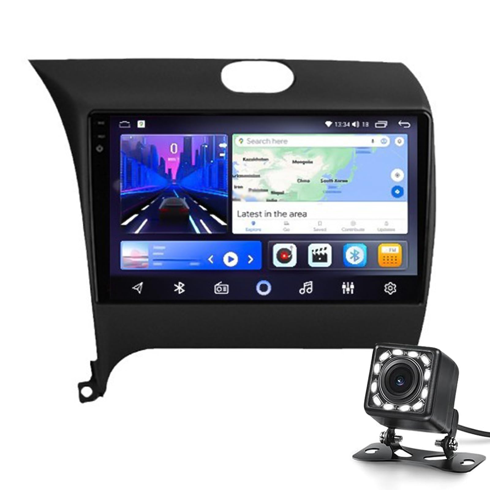 Double Din Android 14 Auto Stereo Mit Bluetooth 9-Zoll-Touchscreen-Auto GPS Stereo Head Unit Navigation Radio Für K-i-A Cerato 3 K3 2013-2016 LHD Unterstützen(Color:8-Core 8+128G) von Keoaiob