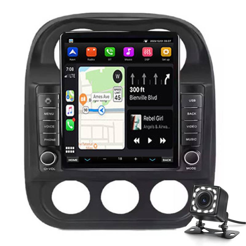 Drahtlose Auto-stereo-stereo Für J-eep Compass 2010-2015 Carplay Mit Rückfahrkamera, 9,7 "tragbarer Touchscreen Android Auto Für Autos, Auto-radio-empfänger Mit Bluetooth Fm Aux-sprachass(Color:M100S) von Keoaiob