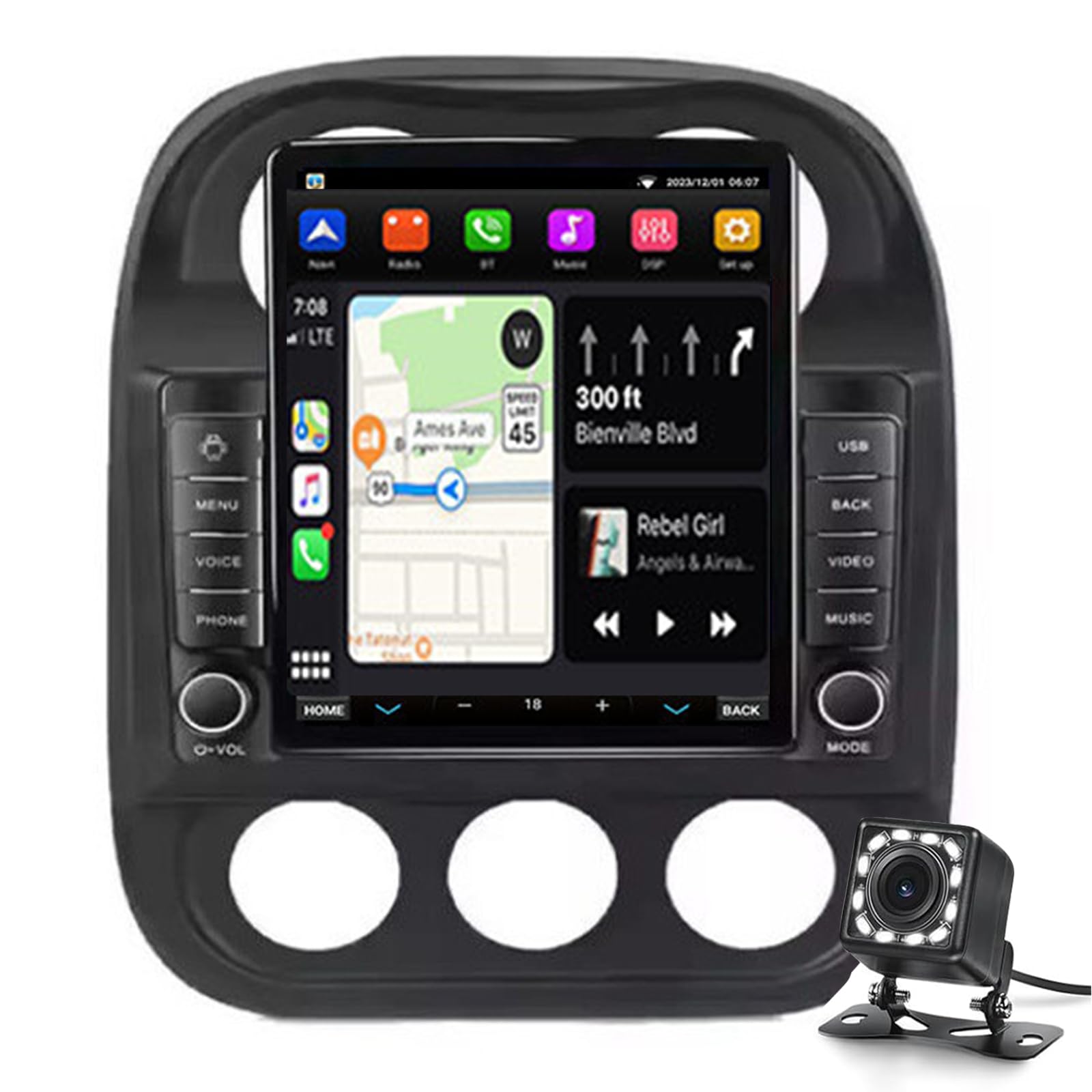 Drahtlose Auto-stereo-stereo Für J-eep Compass 2010-2015 Carplay Mit Rückfahrkamera, 9,7 "tragbarer Touchscreen Android Auto Für Autos, Auto-radio-empfänger Mit Bluetooth Fm Aux-sprachass(Color:M500S) von Keoaiob