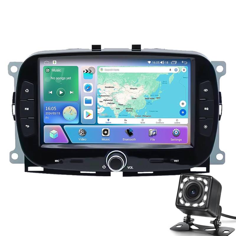 Keoaiob 7 Zoll Android 13 DAB+ Autoradio GPS Für FIAT 500 2016-2019 mit Navigation DSP WiFi 4G Bluetooth RDS Canbus SWC Unterstützt CarPlay Android Auto RDS OBD2 TPMS Bildschirm(Size:M6:8+128GB) von Keoaiob