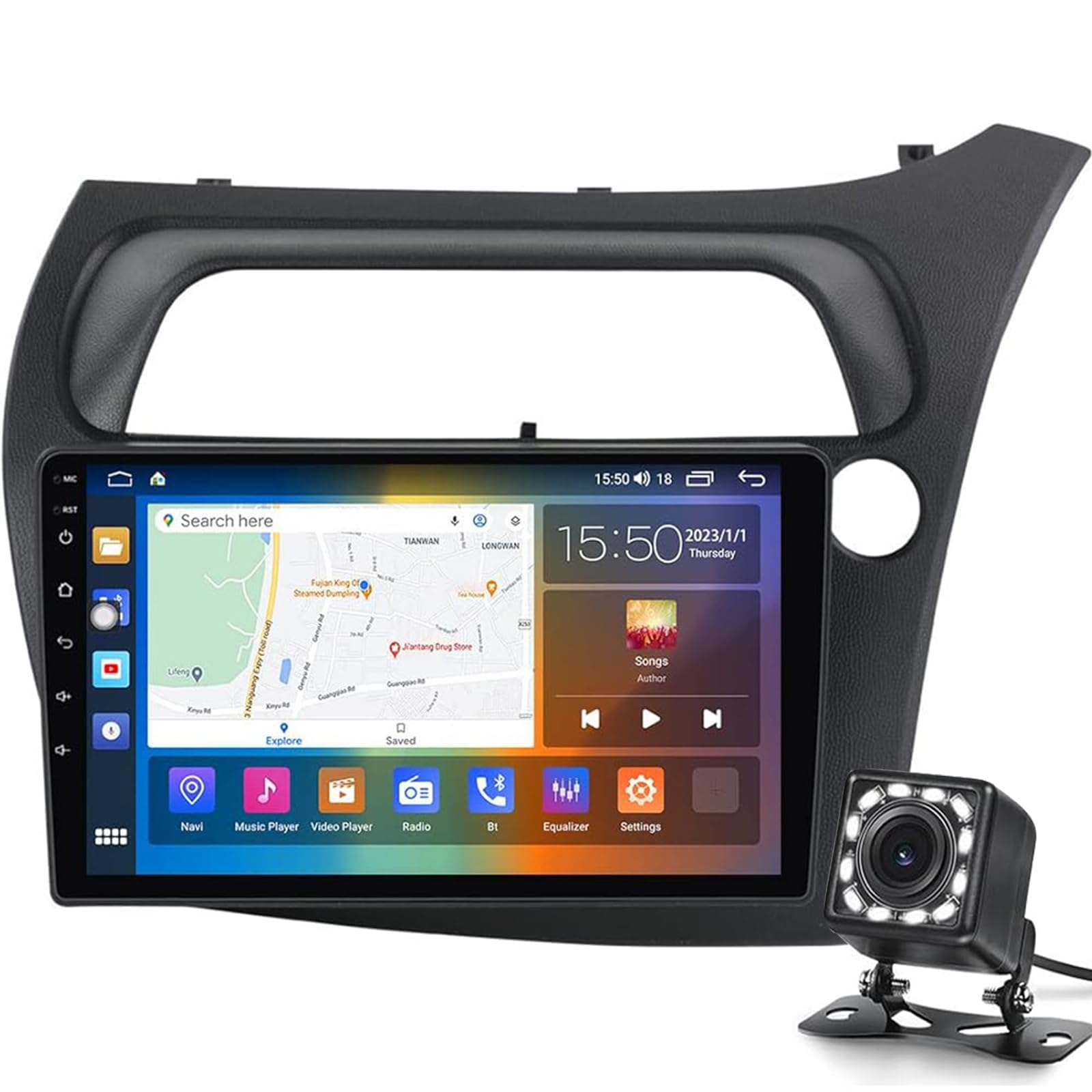 Keoaiob 9 "berührte Auto-Stereo Für H-onda Civic 2006-2011 Android 14 Radio Player Eingebaute Carplay Android Auto 4g WiFi Support Lenkradsteuerung Fm RDS Dab+ Radiokamera(Color:M100S:4core 1+16GB) von Keoaiob