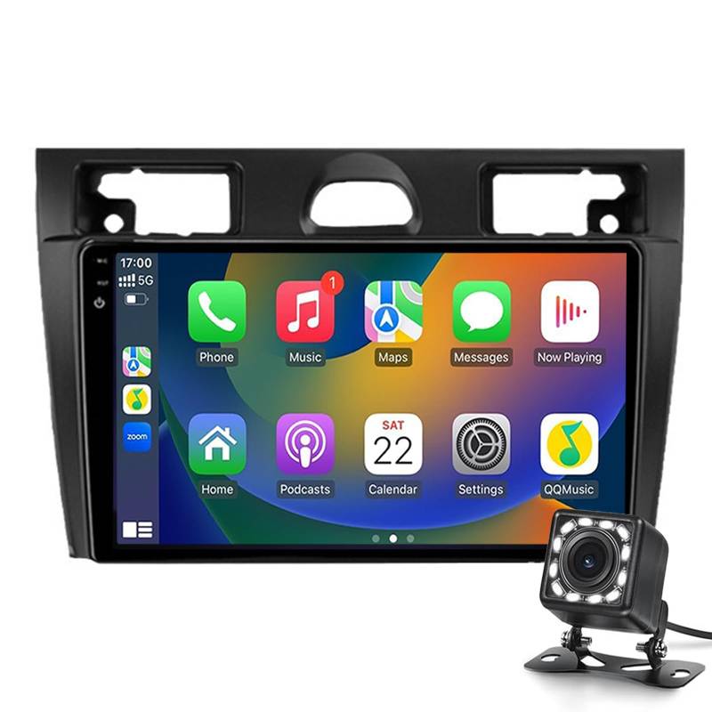 Keoaiob Android 14 9 "Double Din Touchscreen Autoradio Für Ford Fiesta 2002-2008 Mit BT AHD Rückfahrkamera/GPS-Navigation Eingebaute Carplay Android Auto Lenkradsteuerung(Size:2G+32G) von Keoaiob