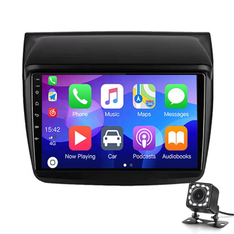 Keoaiob Android 14 Auto-Radio-Stereo-GPS-Navigation Für Mitsubishi L200 2008-2016 Doppel-din-Auto-Radio, 9-Zoll-touchscarplay Bluetooth Fm Am RDS Dsp Rückenkamera Lenkradsteuerung(Color:M100S) von Keoaiob