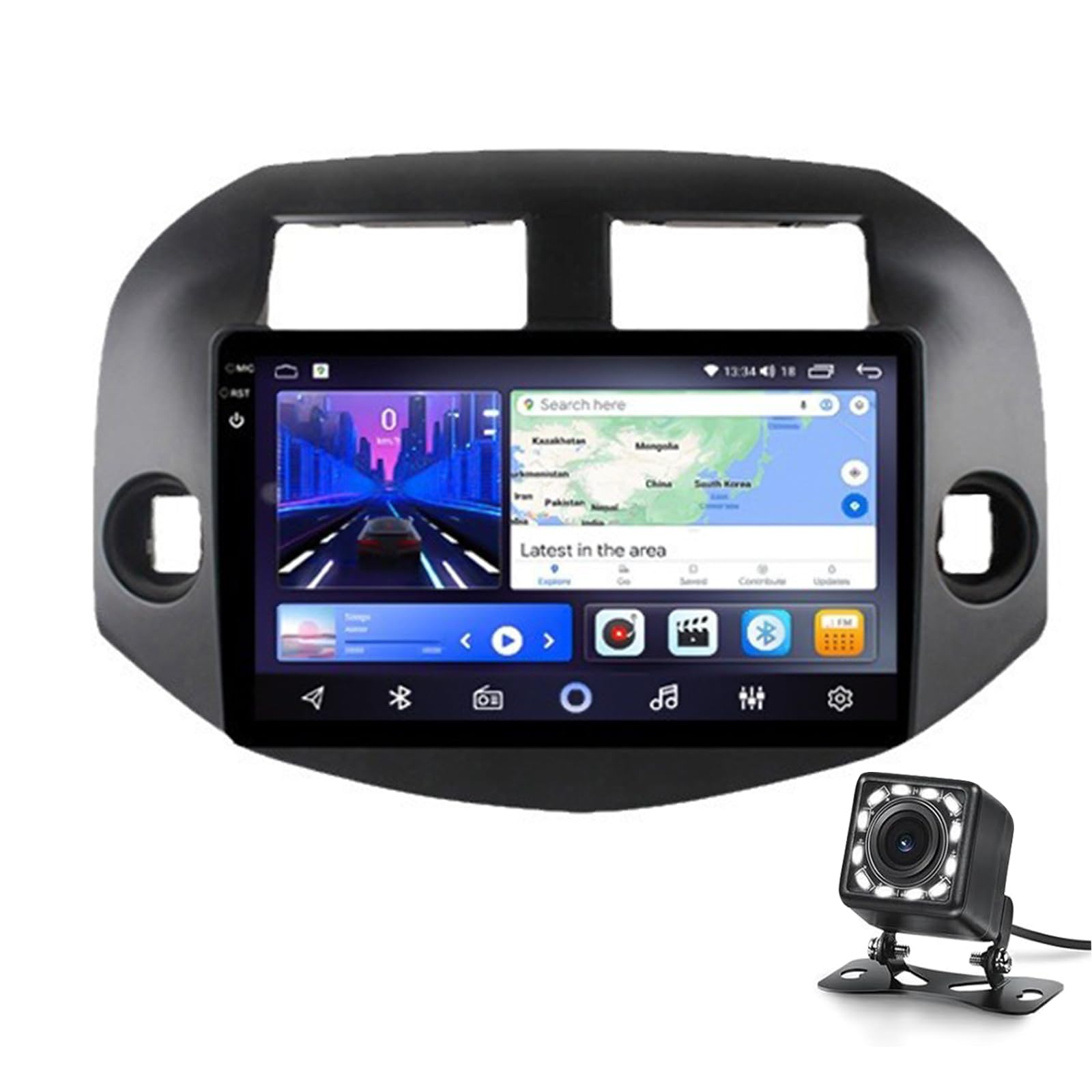 Keoaiob Android 14 Auto Stereo Fit Für Rav4 2007-2012 Eingebaute Carplay/Android Auto/GPS 9 Zoll Touchscreen-dab/mirrorlink/Bluetooth 5.0/lenkradsteuerung(Size:8G+256G 2K) von Keoaiob