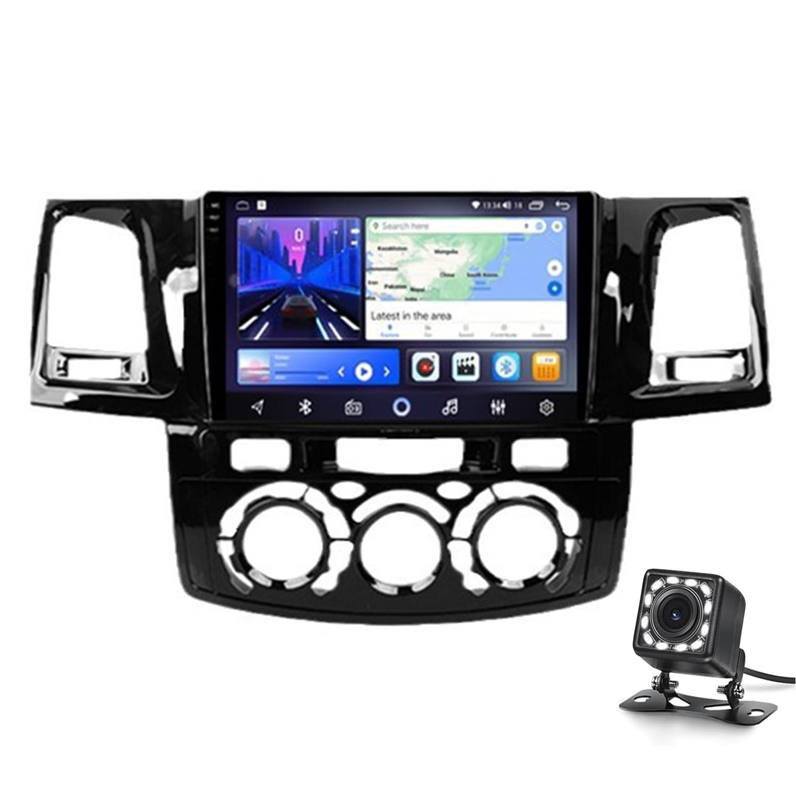 Keoaiob Android 14 Auto Stereo Für Fortuner Hilux 2008-2014 Eingebaute Carplay/Android Auto/GPS 9 Zoll Touchscreen-dab/mirrorlink/Bluetooth 5.0/lenkradsteuerung(Size:8G+128G 2K) von Keoaiob