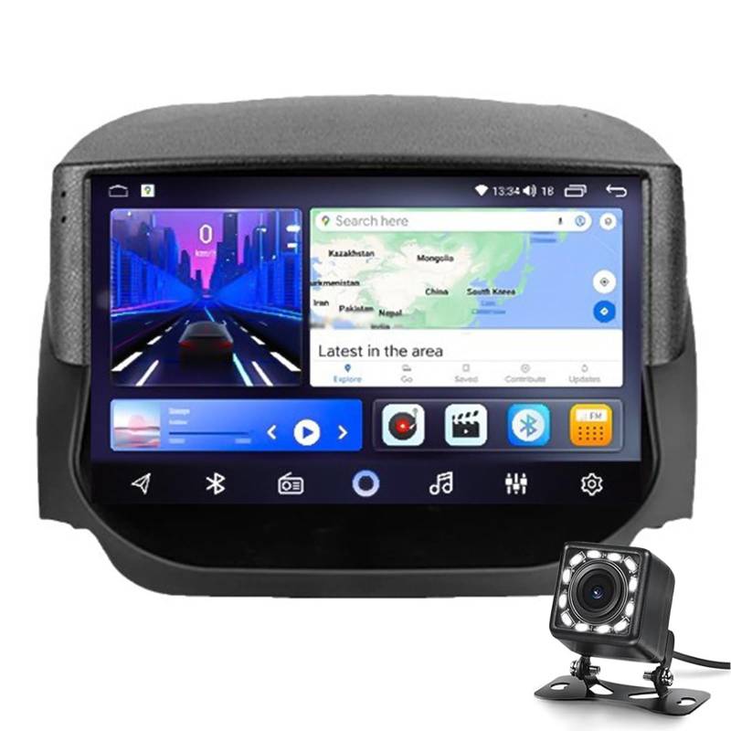 Keoaiob Autoradio Android 14 Auto Radio Player 9" IPS GPS Navigation Upgrade DSP Global 4G LTE Bluetooth CarPlay Unterstützung AHD Cam DVR TPMS DAB+für Ford EcoSport 2014-2018(Size:2G+32G 2K) von Keoaiob