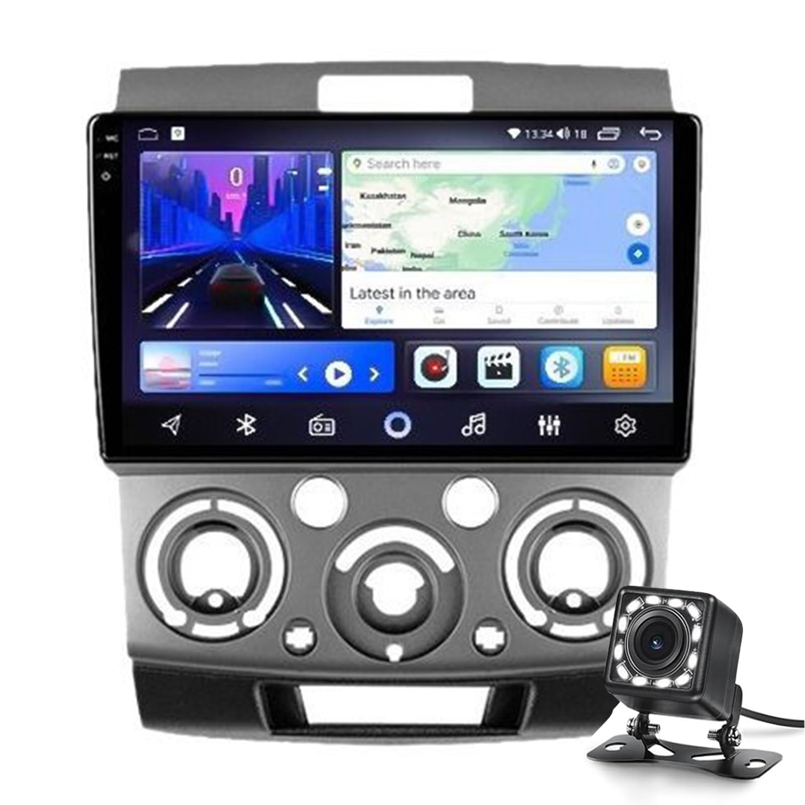 Keoaiob Car Radio Für Fo-rd Everest Ranger/m-azda Bt-50 2006-2010 9 Zoll Android 13 Touchscreen Stereo Mit Carplay Android Auto Bluetooth 5.0 Dsp 4g WiFi Split Screen + Backup-Kamera(Size:4G+64G) von Keoaiob