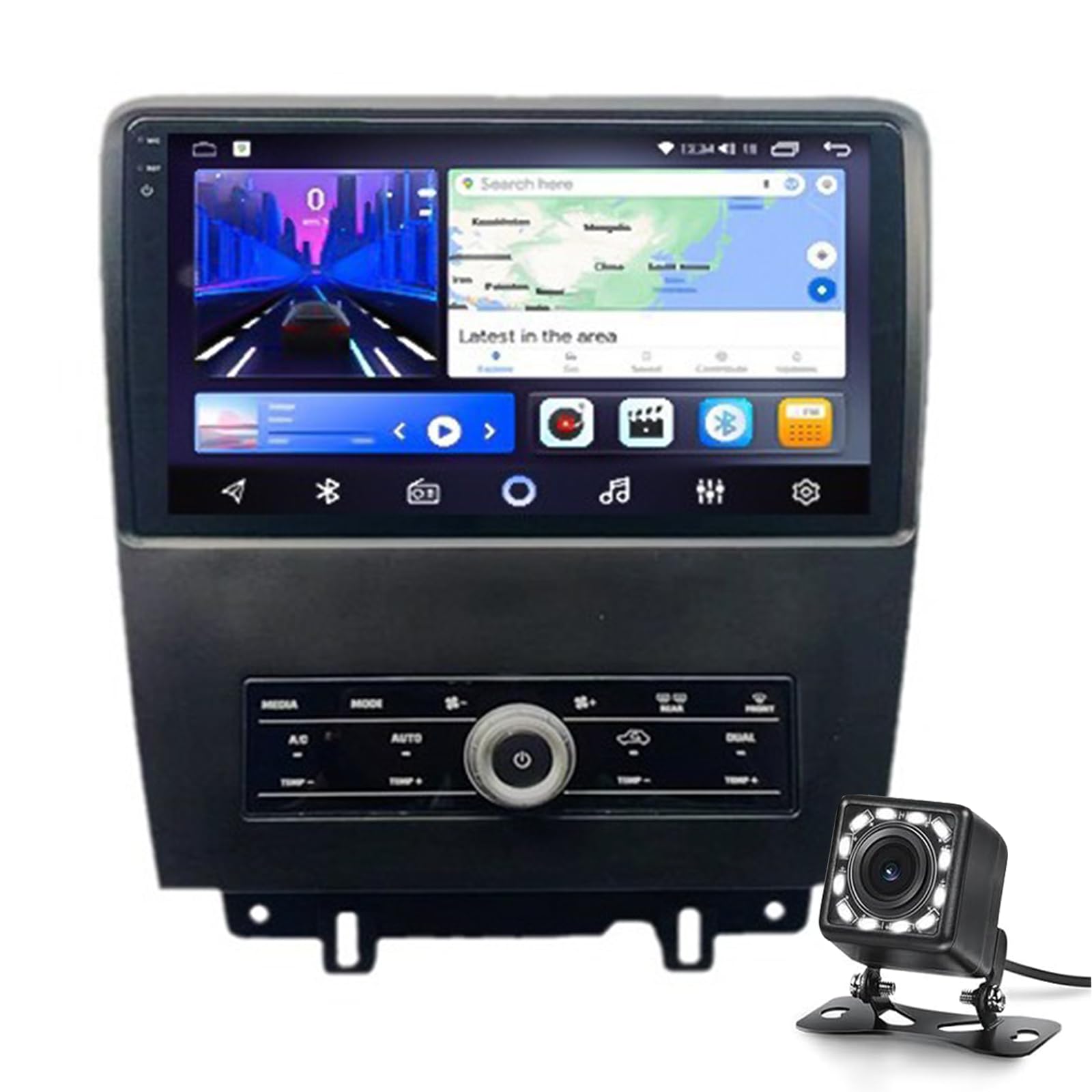 Keoaiob Double Din 9 Zoll Touchscreen Autoradio für F-ord Mustang 2010-2014 mit CarPlay Android Auto/Bluetooth Android 14 Autoradio mit Rückfahrkamera/FM-Radio/Lenkradsteuerung(Size:2G+32G 2K) von Keoaiob