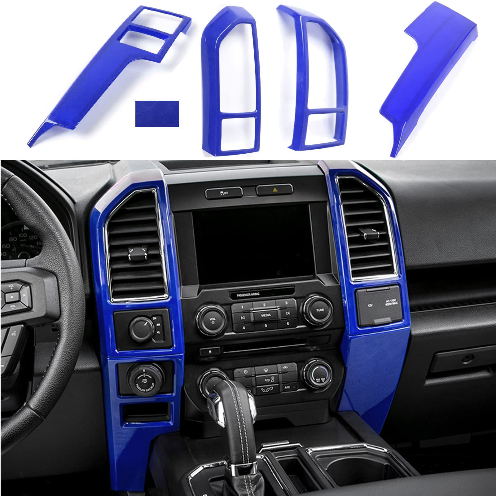 Keptrim für F150 blaue Mittelkonsole Klimaanlage Panel Trim für 2015 2016 2017 2018 2019 2020 Ford F150, 5 Stück von Keptrim